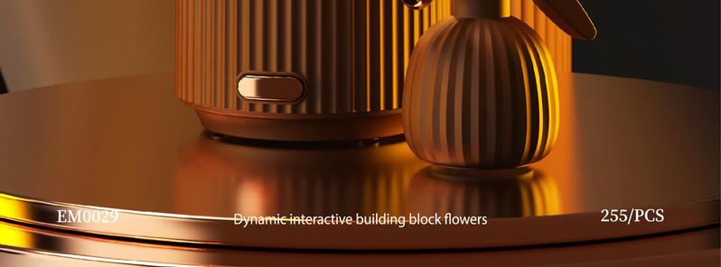 Dynamic Interactive Building Block Flower One Click Blooming Ambient Night Light Educational Assembly Desktop Ornament Perfect Gift(Building block style, requires assembly)