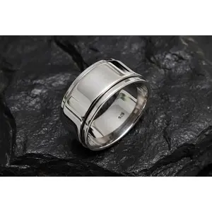Thick Plain Spinner Band, Sterling Silver 925 Men's Ring, 10mm Wedding Band, Engagement Band for Men