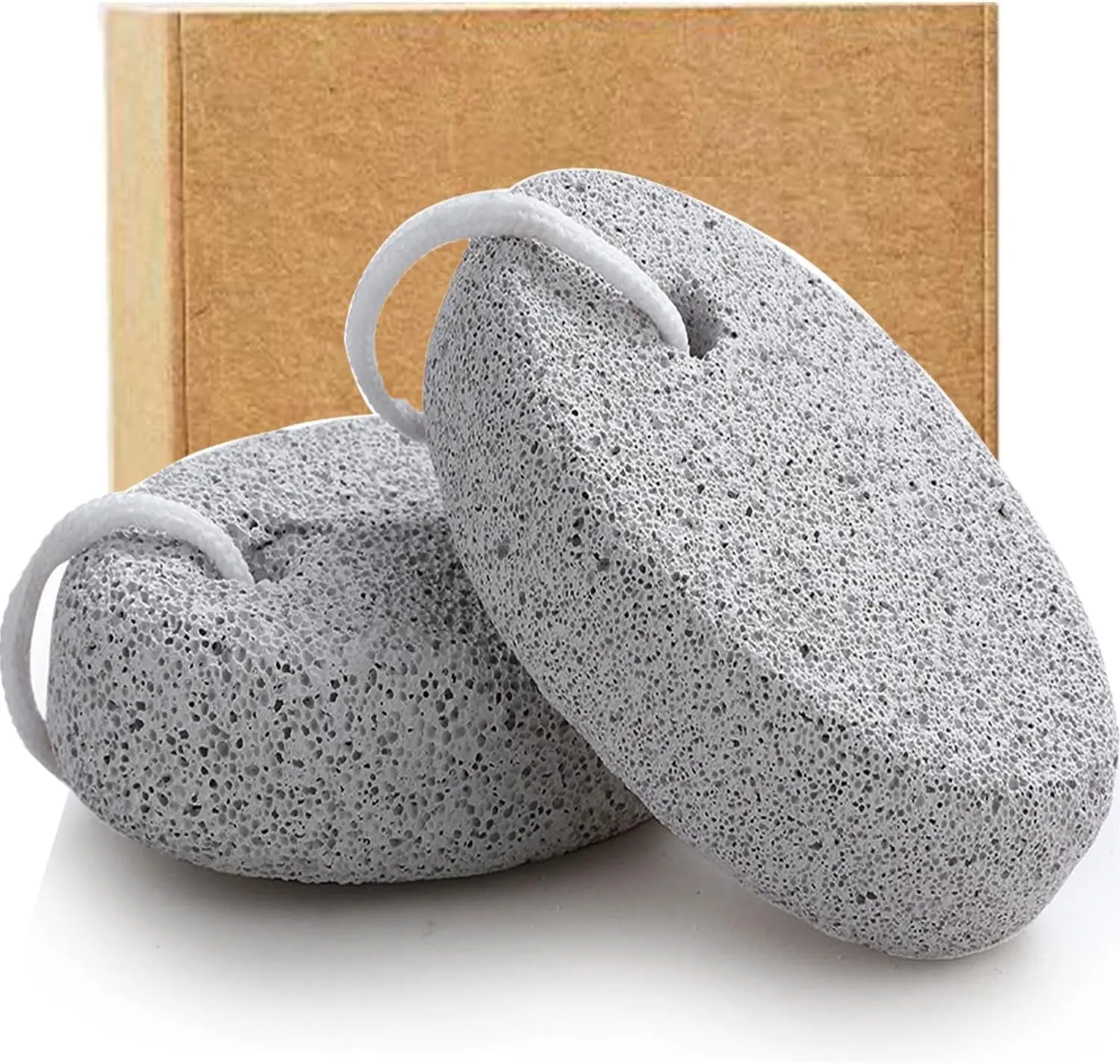 Natural Lava Pumice Stones (2-Pack) - Pedicure Scrubber, Callus Remover for Dead/Hard Skin & Cracked Heels, Exfoliating Care Tool with Nail Care for Hands