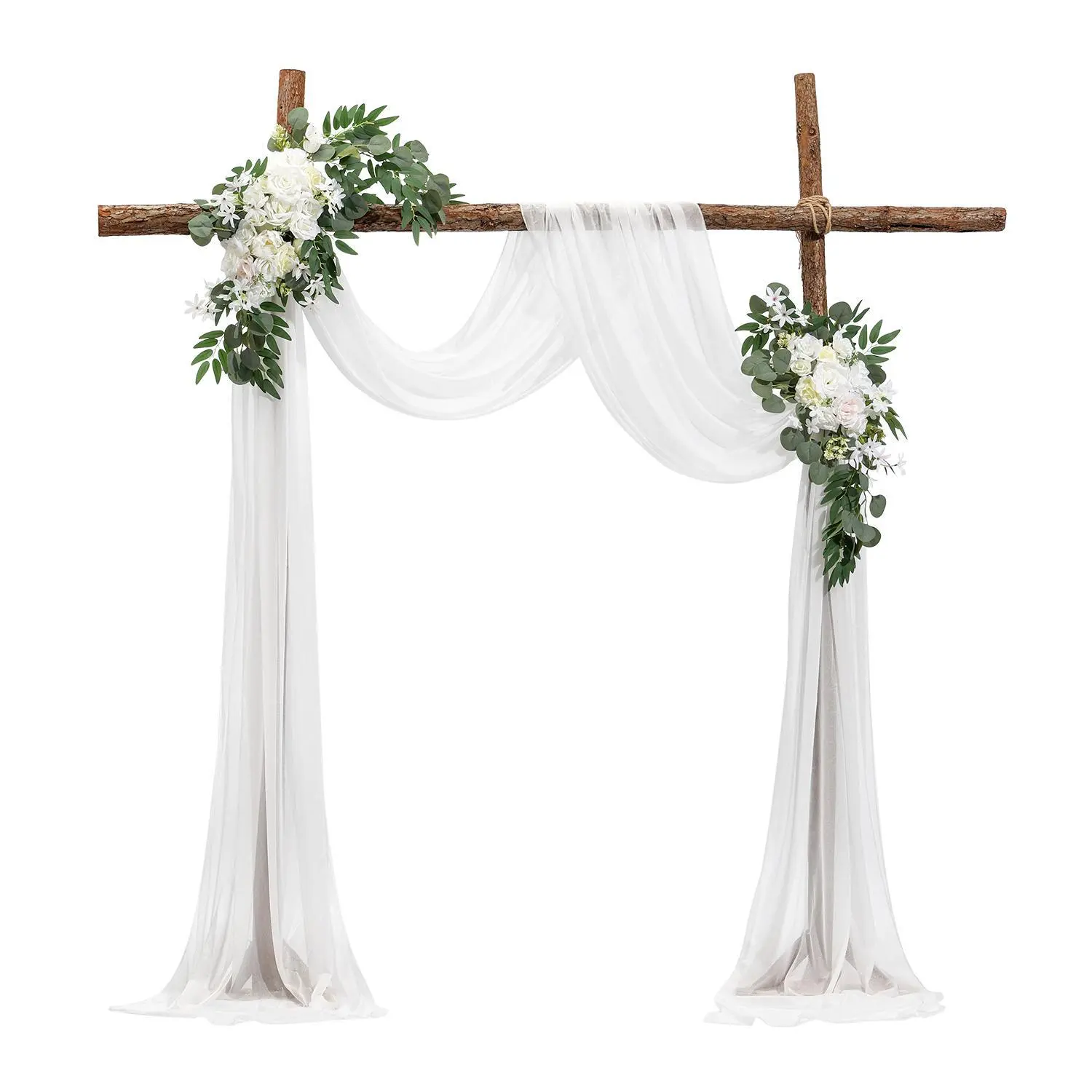 VEVOR Handmade Silky Realistic Flower Arch Kit Set, 5x6.5 ft White Home Decor, All Seasons for Weddings, Anniversaries, Includes 2 Flowers & 1 Drape