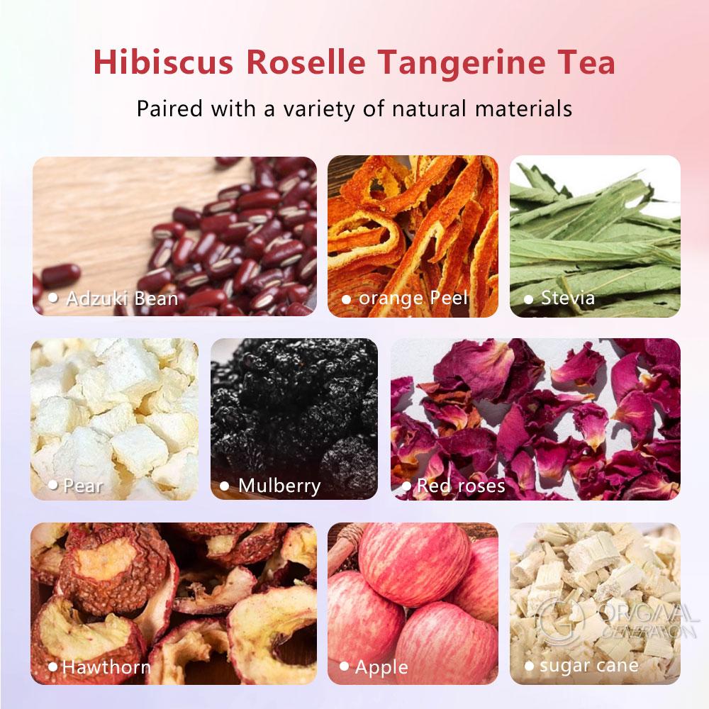 Kidney Tea 2.0 Version Roselle /Hibiscus Tangerine Tea 100g (10g×10pcs) Caffeine Free With Adzuki Bean Pear Dried Tangerine Peel Sugarcane Mulberry Roselle Hawthorn Rose Apple Stevia
