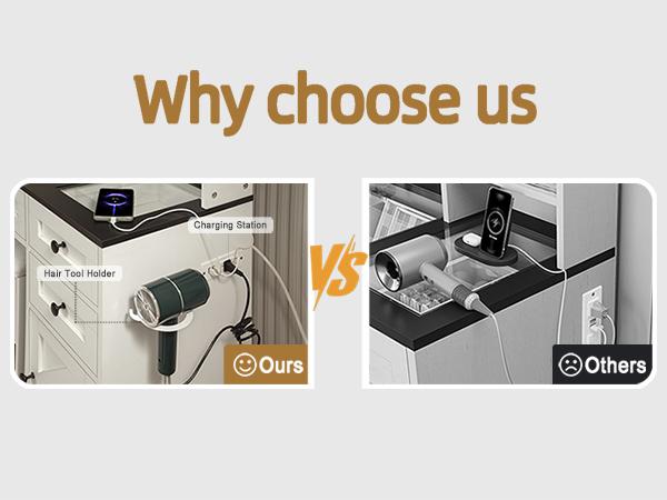 LED Vanity Table with Sliding Barn Door, Glass Top Makeup Desk with Outlet & Charging Station, 3-Color Lights, Multi-Drawer Organizer for Bedroom, Modern Adjustable Storage Dresser