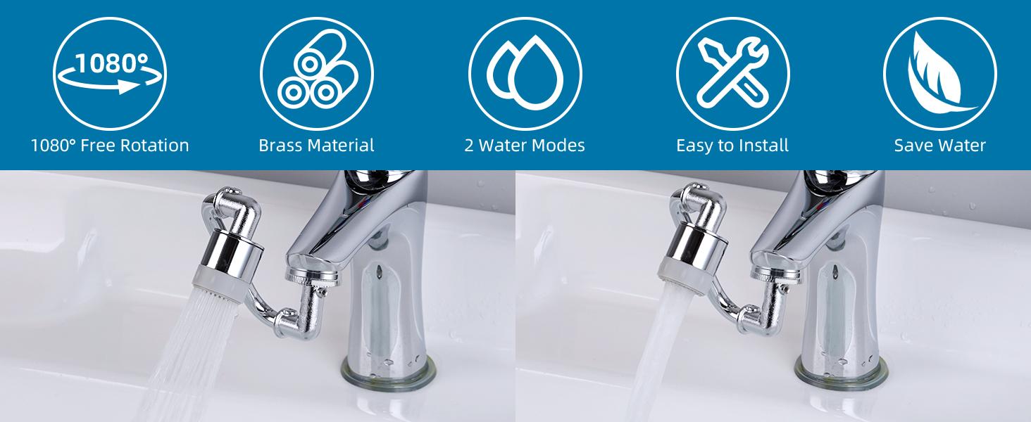 Hibbent 1080° Rotatable Faucet Extender, Swivel Faucet Aerator, Metal Faucet Attachment Dual Function Kitchen Bathroom Sink Sprayer Attachment for Gargle/Eye/Face Washing 15/16'' Male Thread