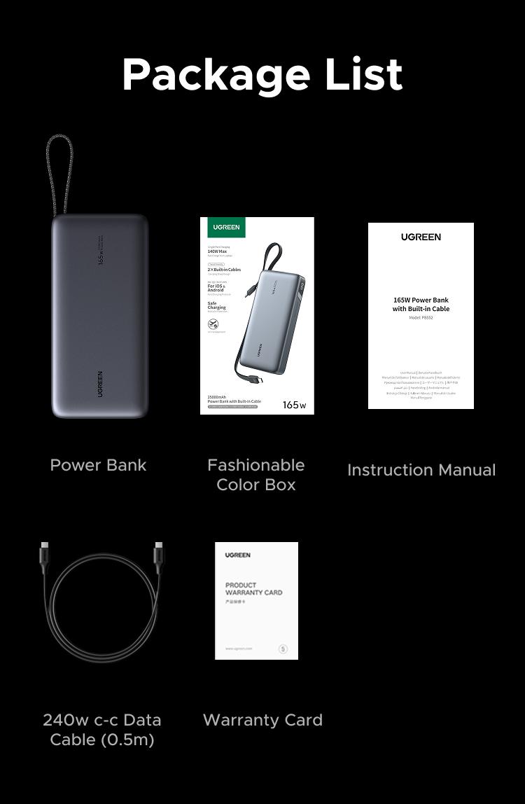 UGREEN 165W Power Bank, 25000mAh Laptop Portable Charger USB-C PD Fast Charging Laptop External Battery Pack for Dell,MacBook,HP,Asus,Lenovo,Steam Deck,Switch,iPhone,Galaxy, iPad and More，TikTokShopBlackFriday ,TikTokShopJumpstartSale