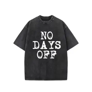 "NO DAYS OFF" Creative Pattern Printing Heavy 230g Pure Cotton Oversized Drop Shoulder T-shirt Washed T-shirt Men's Retro Street T-shirt Basic T-shirt Loose Hip-hop Unisex Top Acid Wash T-shirt