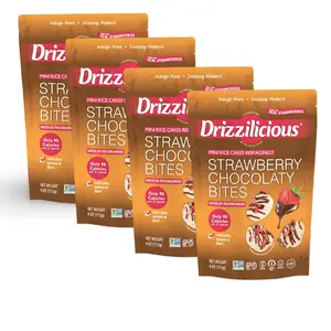 Drizzilicious Mini Rice Cake Bites – Chocolate Strawberry Flavor | 4 Bag Pack