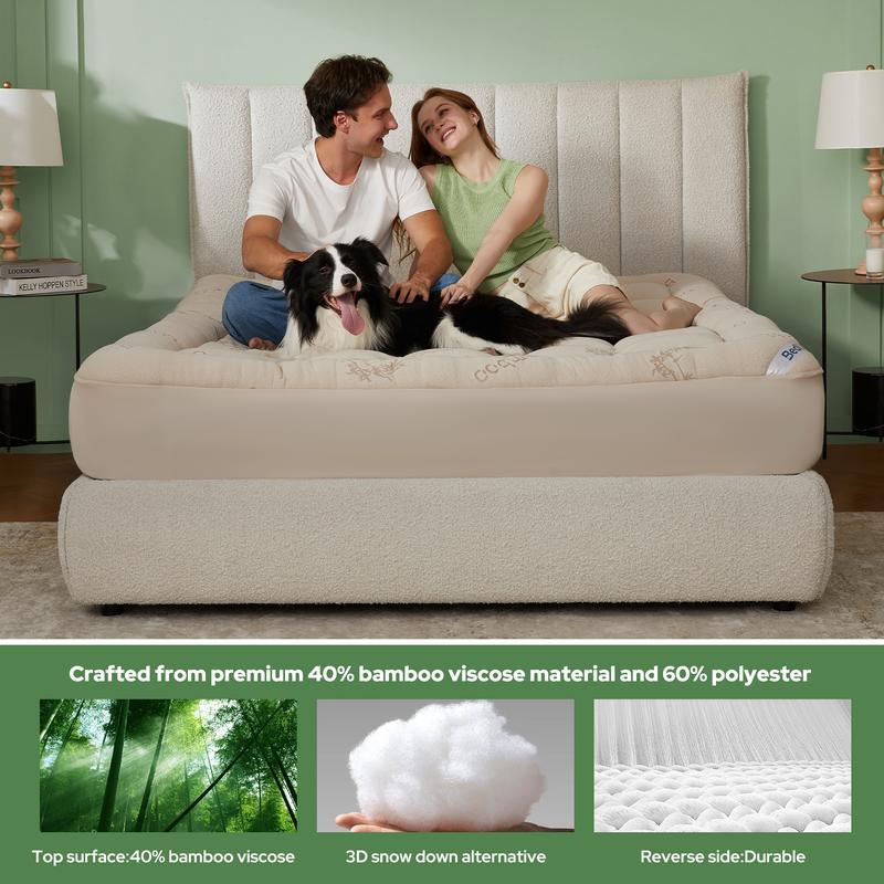 [Valentine’s Day]【BEDLORE】Thick Fitted Sheet Mattress Pad, Fluffy Pillow Top Comfort Layer, Cooling & Soft Mattress Cover with Deep Pockets (Fits 6–18 Inch Mattresses), Ideal for Bedroom & Home Use