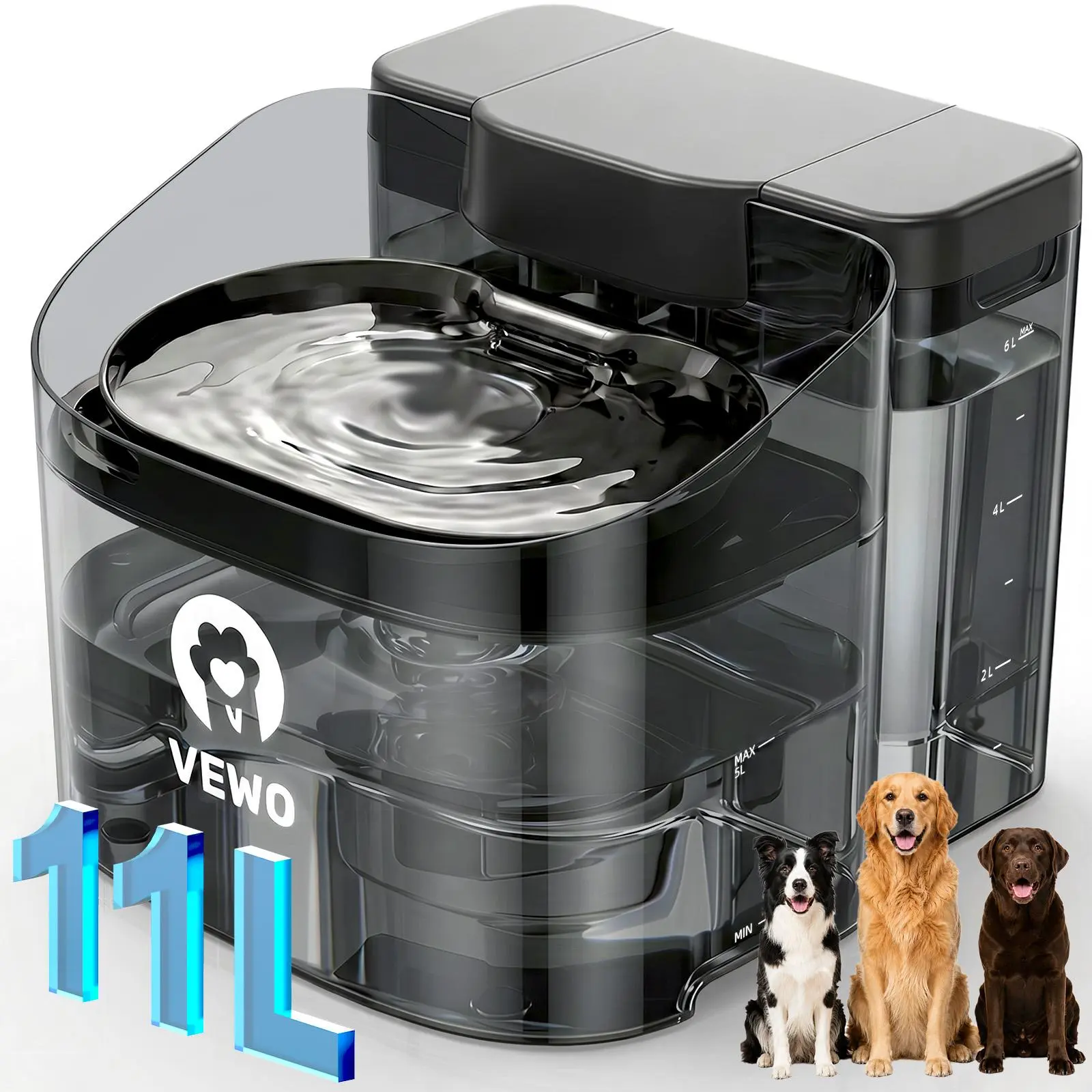 VEWO 11L Dog Water Fountain for Large Dogs, No-Spill Pet Water Dispenser with Deep Basin, BPA-Free Ultra-Quiet Dog Water Bowl for Big Breeds and Multi-Pet Homes,back to school