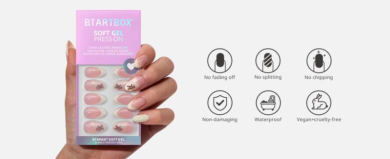 BTArtbox French Tip Press On Nails - Gingerbread Joy, 3D Short Almond Christmas Press On Nails with Glue and Adhesive Tabs for Women in 16 Sizes - 32 Soft Gel