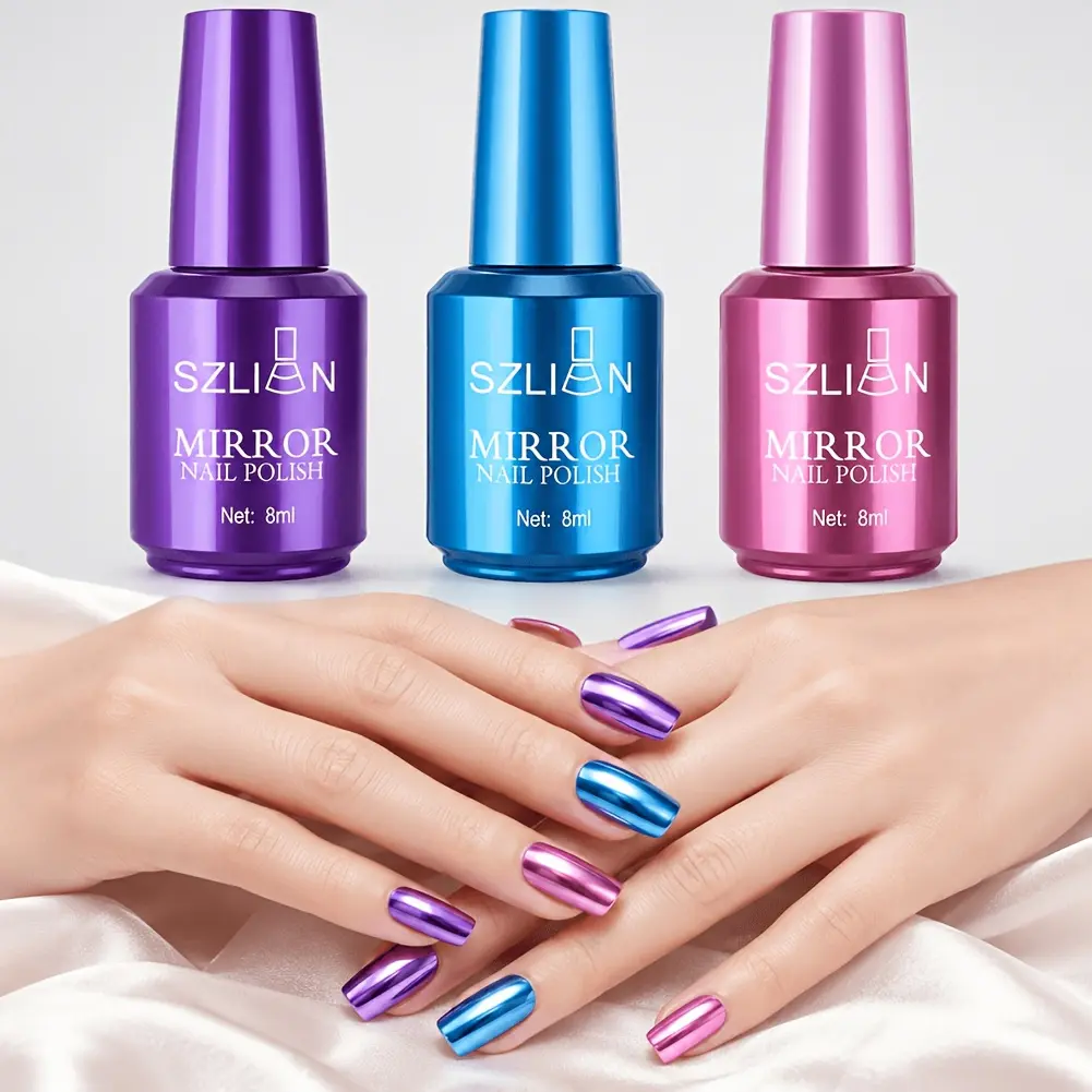 3-Color Mirror Metallic Nail Polish Kit, Air-Dry Chrome Reflective Lacquer with Built-In Brush for DIY Manicure, Fingernails and Toenails, Color Collection # tech false nails onycholysis gel rainbow dryer lamp 12-color art marker set card double base hard