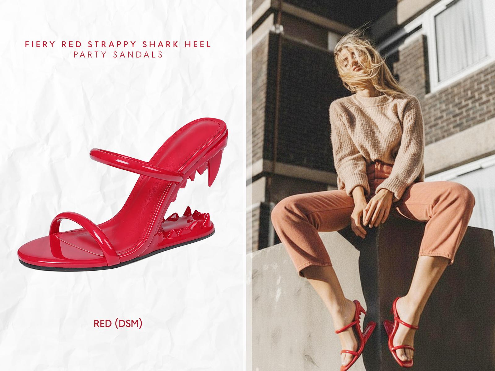 CYNLLIO Womens Morso Sandals Open Rounded Toe Wedge Heels Elegant Metallic Shark Heel Style Slip on Strappy Heeled Fashionable Tiger Teeth Flip Flops Thong Mule Hollow-Shaped Slide Sandal Dressy Party Clubbing Wedding Spring Catwalk Pumps