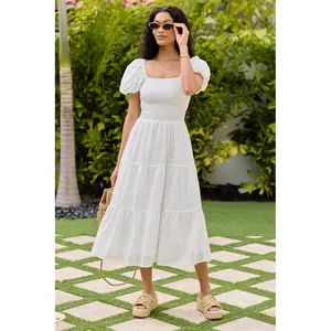 Forget Me Not White Eyelet Short Sleeve Midi Dress