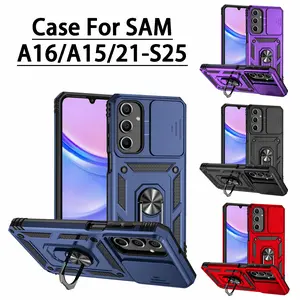 Samsung Phone Case for Galaxy A16/A06/A15/A35/A55/S21-S25 - Magnetic, Shockproof, with Slide Camera Cover and Metal Ring Holder for Car Mount