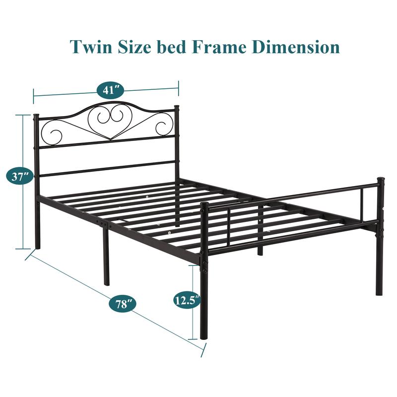 VECELO Bed Frame Metal Platform Twin Full Queen Size with Headboard Steel Slat Support No Boxing Spring Needed Noise-Free Easy Assembly,White,Pink Bedroom Furniture
