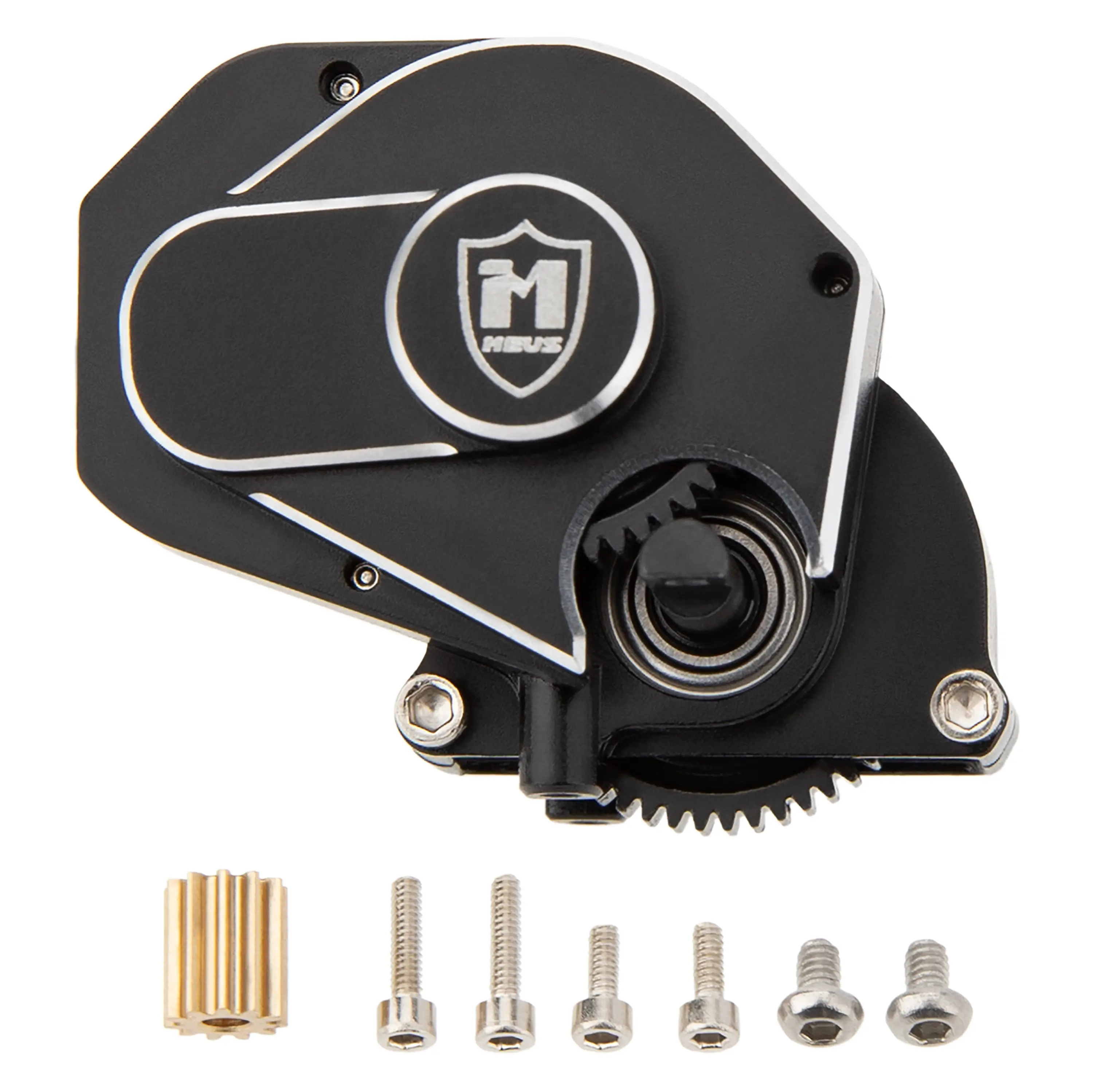 MEUS Racing Brushed Aluminum Complete Gearbox for 1/24 Axial SCX24 RC Crawler (Black, C10, B17, JLU, SCX24 Deadbolt AXI90081) - 0.3 Mod, 51T & 19T Gears, Prevents Dirt & Debris, Quiet & Efficient Drivetrain