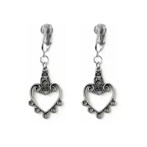 Silver Filigree Hearts Clip On Dangling Earrings