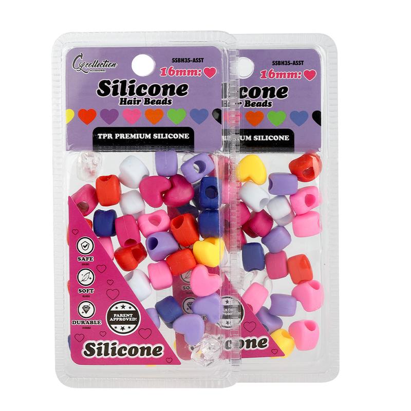 2 Pack Heart Shaped Silicone Hair Beads – 70 PCS 16mm, Premium Soft Rubber, Noiseless, Painless, Light for Women Girls Stylish Braiding