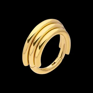 24KT Gold PVD Titanium Triple Stacked Side Facing Hinged Segment Clicker