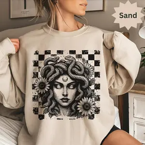 Medusa Greek Mythology Sweatshirt - Dark Academia Aesthetic Crewneck - Snake Goddess Floral Graphic Pullover - Oversized Streetwear Top