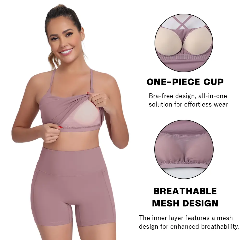 【Free 3-Day Shipping】2026 New Adjustable Straps Built-in Bra Tank Top - Cross Back VS Spaghetti Straps & Scoop Neck, Slim Cute Buttery Soft Thicker Fabric Longline Sports Bra with Built-in One-Piece Bra Pads Yoga Wear Fitness Yoga Gym Activewear