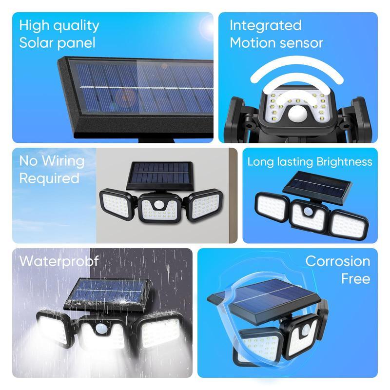 Solar Outdoor Lights 2500LM 210LED Security Lights,3 Heads Dimmable SpotLights with 3 Modes,IP65 Waterproof,Suitable for Yard, Garage, Porch, Pool,Garden,Barn,Patio,Valentine's Day gift