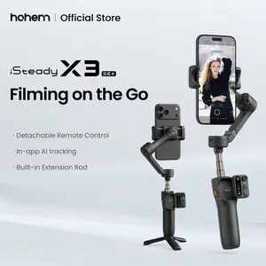 hohem iSteady X3 SE Plus Gimbal Stabilizer for iPhone, AI Facial Tracking,Smartphone Gimbal with Detachable Remote Control, Portable Foldable 3-Axis Phone Gimbal for Android & iPhone 17 ,Built-in Extendable Rod,Vlog Stabilizer,Cellphone&Selfie accessories