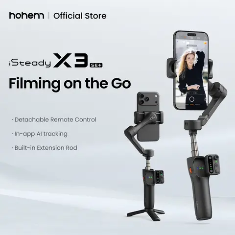 hohem iSteady X3 SE Plus Gimbal Stabilizer for iPhone & Android, AI Facial Tracking,Smartphone Gimbal with Detachable Remote Control, Portable Foldable 3-Axis Phone Gimbal, Built-in Extendable Rod,Vlog Stabilizer,Cellphone&Selfie accessories