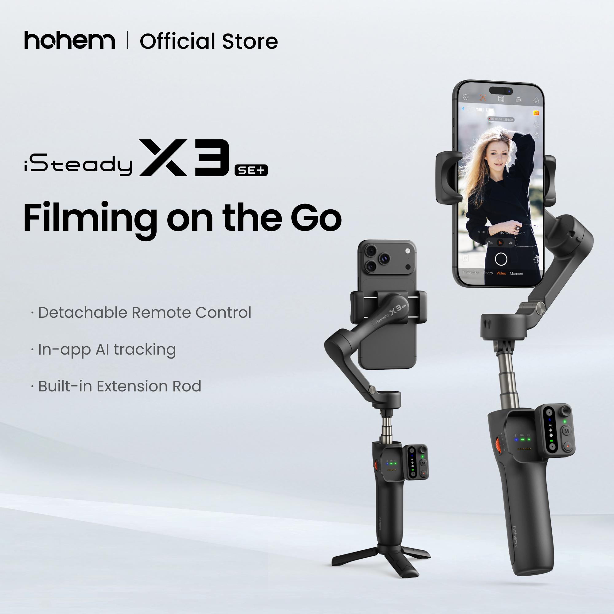 hohem iSteady X3 SE Plus Gimbal Stabilizer for iPhone & Android, AI Facial Tracking,Smartphone Gimbal with Detachable Remote Control, Portable Foldable 3-Axis Phone Gimbal, Built-in Extendable Rod,Vlog Stabilizer,Cellphone&Selfie accessories
