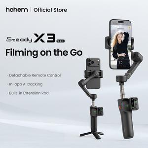 hohem iSteady X3 SE Plus Gimbal Stabilizer for iPhone & Android, AI Facial Tracking,Smartphone Gimbal with Detachable Remote Control, Portable Foldable 3-Axis Phone Gimbal, Built-in Extendable Rod,Vlog Stabilizer,Cellphone&Selfie accessories