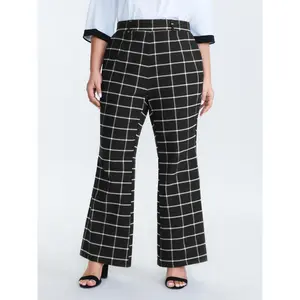 【Butter Soft】BLOOMCHIC Plus Size Stretchy Grid Pattern Flared Pants [M-6X] 2026 Summer Vibes