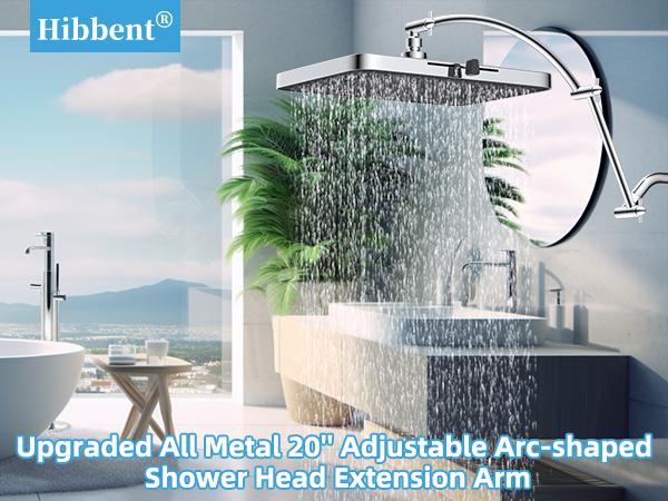 Hibbent All Metal 20'' Shower Head Extension Arm, Solid Brass Flexible Height & Angle Adjustable Shower Arm Extender with Lock Joint, Universal Connection Stainless Steel Pipe Height Extending, Chrome