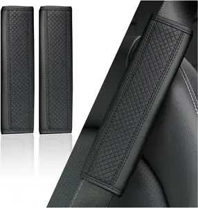 2PCS Car Seat Belt Cover Pad,Breathable Leather Seatbelt Covers for Shoulder Protection and Car Decorations,Universal Seatbelt Cushion Adding Car Seat Strap Pads Car Accessories Interior (Black)
