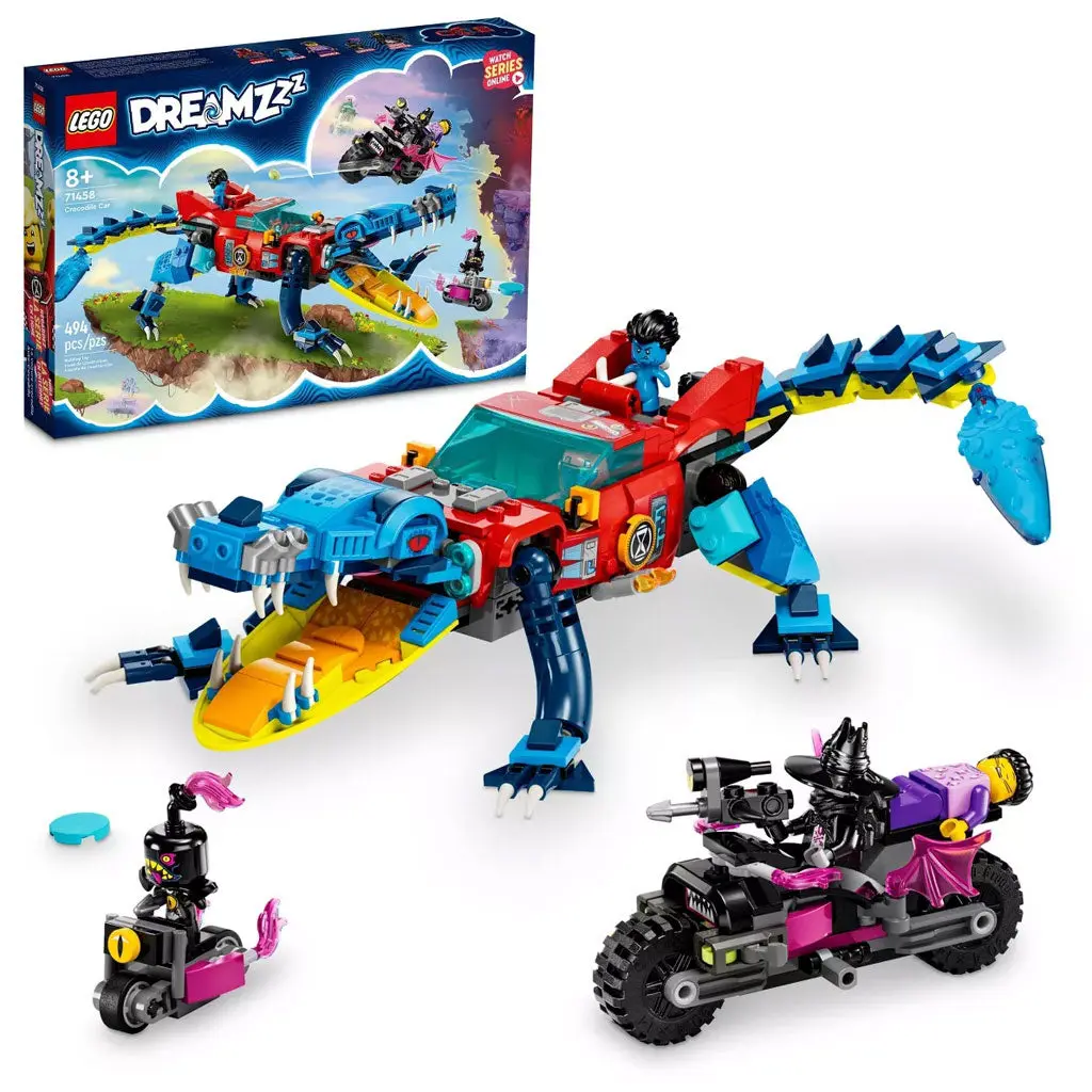 LEGO DREAMZzzz Crocodile Car Brick Kit (71458) - Collectible Construction Set for Dreamzzz Fans, 2 Building Options, Cool Motorcycle Toy, Posable Arms & Legs, Minifigures, DIY Building Blocks Set