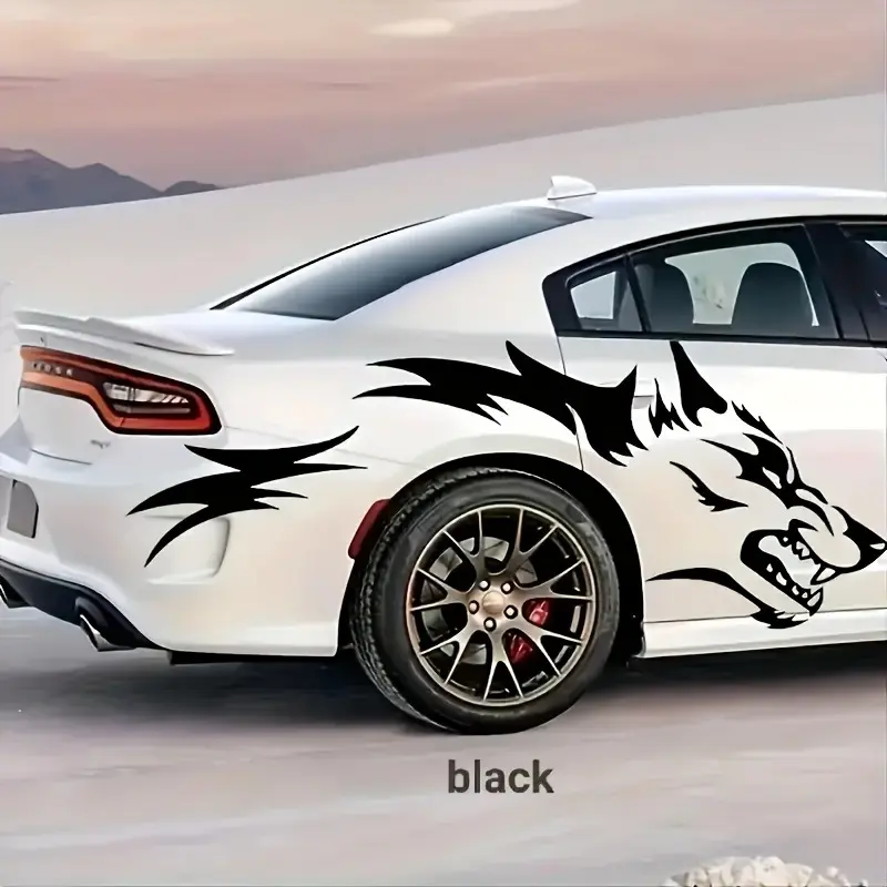 1Pair Wolf Totem Universal Car Sticker, Self-adhesive Waterproof Vinyl Decals, Decal for Cars, Suitable for Car Side Door, Body, Personalised Vehicle Modification Decals, Car Vehicle Decoration, Automotive Decals, Vehicle Exterior Decoration