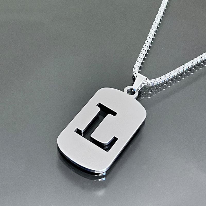 Cool Men's Jewelry Stainless Steel Initial Necklace for Men Hip Hop Geometric Pendant with A-Z Letter Pendant Chain for Friends Gifts Holiday Gifts Cool Men's Jewelry Stainless Steel Initial Necklace for Men Hip Hop Geometric Pendant with A-Z Letter Pendant Chain for Friends Gifts Holiday Gifts