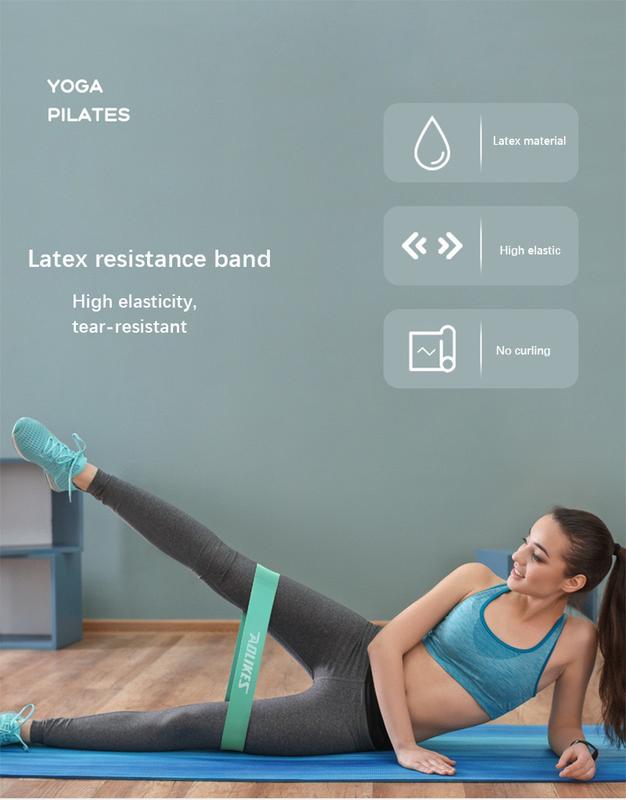 Resistance loop bands, set of six, available in various colors, suitable for strength training and fitness exercises, offering multiple resistance levels, made of high-quality materials, and includes a portable storage bag.