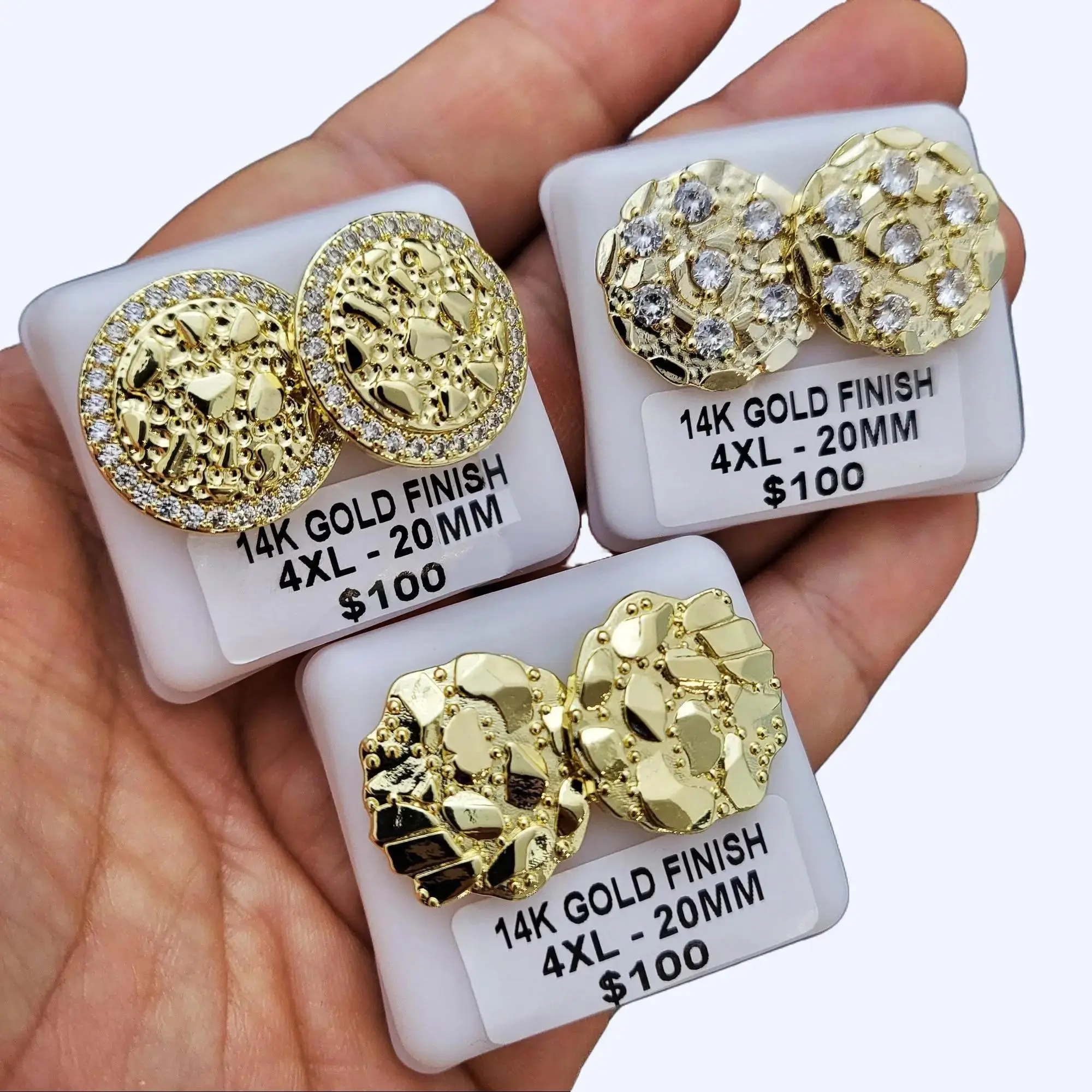 MaxBling81 High-End 20mm Diameter Brass Nugget Earrings, 14K Gold-Plated CZ Studs, Men's Accessories, Accessories for Women, Ideal for Daily Wear & Special Occasions