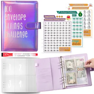 Sparkling Color，Upgraded 100 Envelopes Money Saving Challenge, Easy and Fun Way to Save $5,050,with Cash Envelopes for Office,Home,School