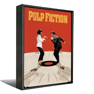 Retro Pulp Fiction Canvas Wall Art - Vincent and Mia Twist Dance Poster, Alternative Cult Movie Print, Black Aluminum Alloy Frame or Unframed Optional, Home Theater & Lounge Decor