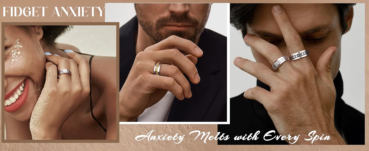 FASACCO 12pcs Anxiety Relief Fidget Spinner Rings Adjustable Stainless Steel Anti-Anxiety Jewelry for Women & Men Stress Management Trendy Jewellery Accessories