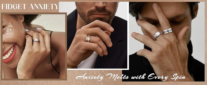 FASACCO 12pcs Anxiety Relief Fidget Spinner Rings Adjustable Stainless Steel Anti-Anxiety Jewelry for Women & Men Stress Management Trendy Jewellery Accessories
