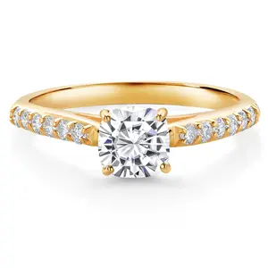 Gem Stone King 10K Yellow Gold 5MM Cushion Moissanite and Lab Grown Diamond Engagement Ring | 0.81 Cttw | Wedding Anniversary Promise Ring For Women