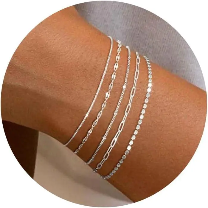 FREEKISS Dainty Bracelets For Women Set Bracelet Stack Waterproof For Women Trendy Minimalist Simple Small Thin Bracelet Set For Women Teen Girls Gift For Christmas backtoschool