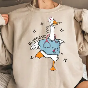 Nurse Silly Goose Sweatshirt, Nursing Student Shirt, Nurse Gift, Nurse Appreciation Shirt, Funny Goose Sweatshirt, Unisex Casual Cotton Shirt Gif For Wife, For Men and Women All Sizes All Colors, Fun Everyday Wear-men's shirts