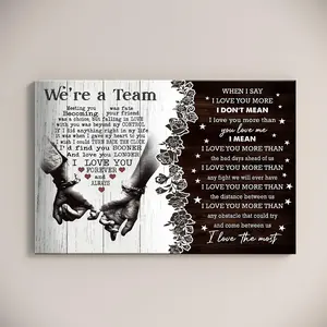 We're A Team and I Love You More Dual Quote Canvas Wall Art Romantic Couple Poetry Poster Pinky Promise Sign Anniversary Gift For Husband Wife Bedroom Decor