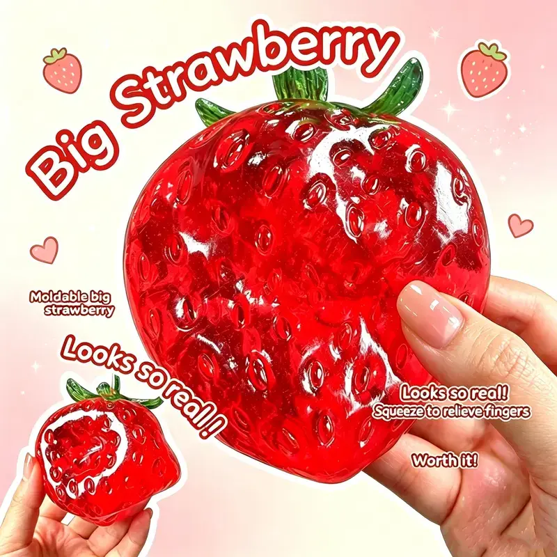 7cm / 2.76in Soft Malleable Strawberry Squeeze Toy, Portable Stress Relief Squishy for Party Favors and Home Daily Play