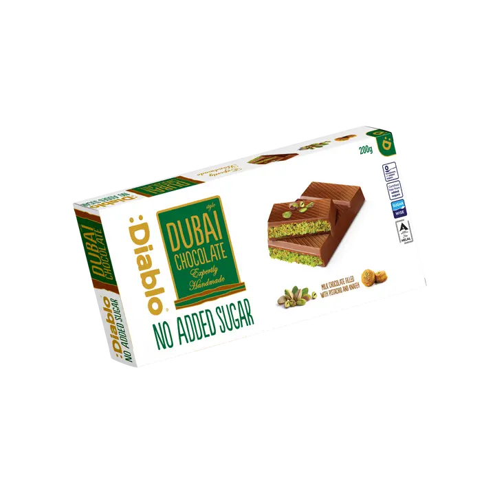 Diablo No Added Sugar Dubai Chocolate Bar 200g