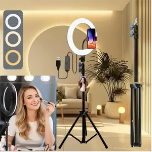 10" Ring Light With Tripod Stand & Phone Holder (145cm/57") - Dimmable LED Ring Light For TikTok/YouTube/Photography/Makeup/Live Streaming/March Madness/Spring Break - Creator Essential SuperBowl / International Women's Day