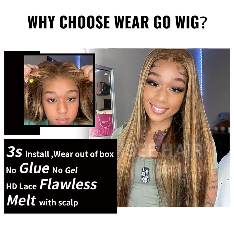 ISEE Wear Go Straight Highlight Brown Glueless 4*6 Lace Closure Wigs Beginner Friendly Medium Cap Size, Unisex, Easy to Wear & Remove#TikTokShopHolidayHaul