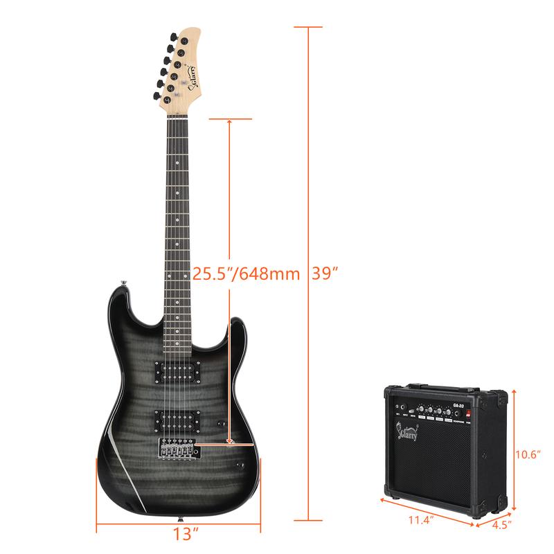 Electric Guitar Beginner Kit, Solid Body 39" Full Size Electric Guitar H-H Pick Up for Starter, with 20W Amp, Bag, Digital Tuner, Capo, Strap, String,Cable, Picks